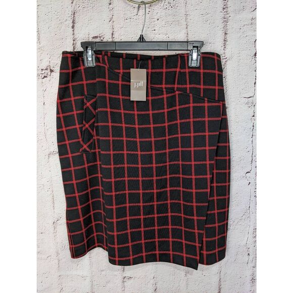 J.Jill Skirt Women’s M Black Red Plaid Flat Front Side Pocket Casual Sz M Medium - Picture 1 of 9